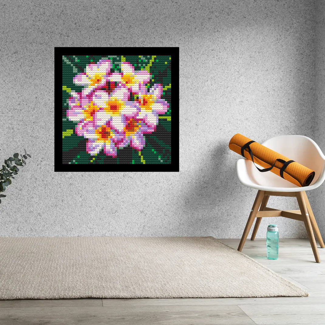 Pink-Frangipani-Flower-Home-Decoration-Bricked-Mosaic-Portrait-16x16