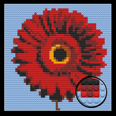 Red Daisy Flower Home decoration Bricked Mosaic Portrait 16x16"