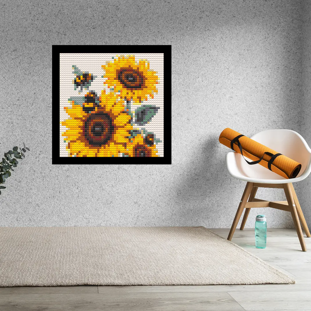 Sunflower with Bee Home decoration Bricked Mosaic Portrait 16x16"
