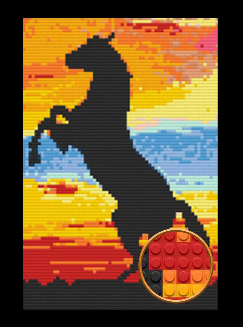 Silhouette Horse Art Piece Home Wall Decor Bricked Mosaic Portrait 20x30" Memobrick