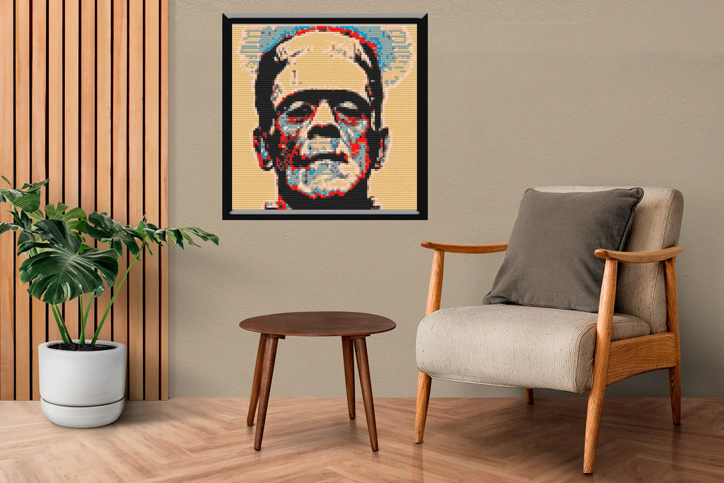 Frankenstein Art Piece Home Wall Decor Bricked Mosaic Portrait 30x30" - Memobrick